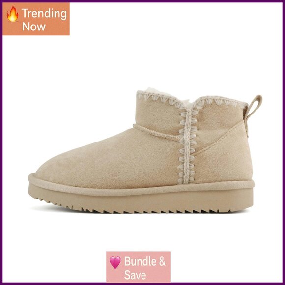 Sherpa-Lined Lug Sole Ankle Booties, Platform Flats, Women's Size 7 - Picture 1 of 6